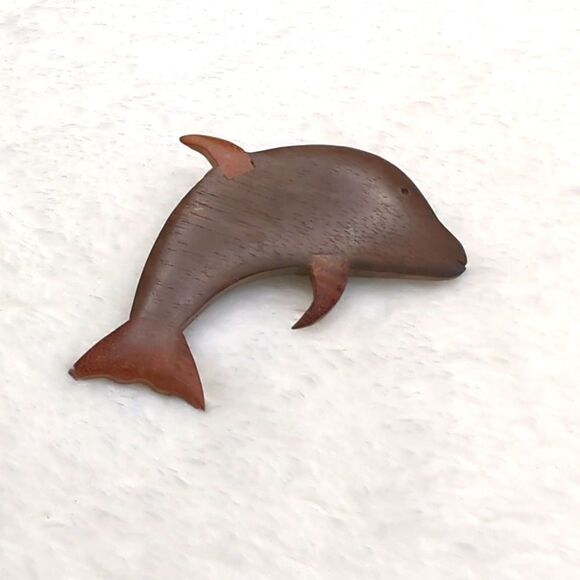 Jewelry - Vintage Artisan Made Wooden Dolphin Brooche